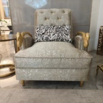 Leopard Jacquard L-Shape Sofa Set with Button Tufting Craftsmanship, Snake-Head Armrests & Braided Stainless Steel Legs